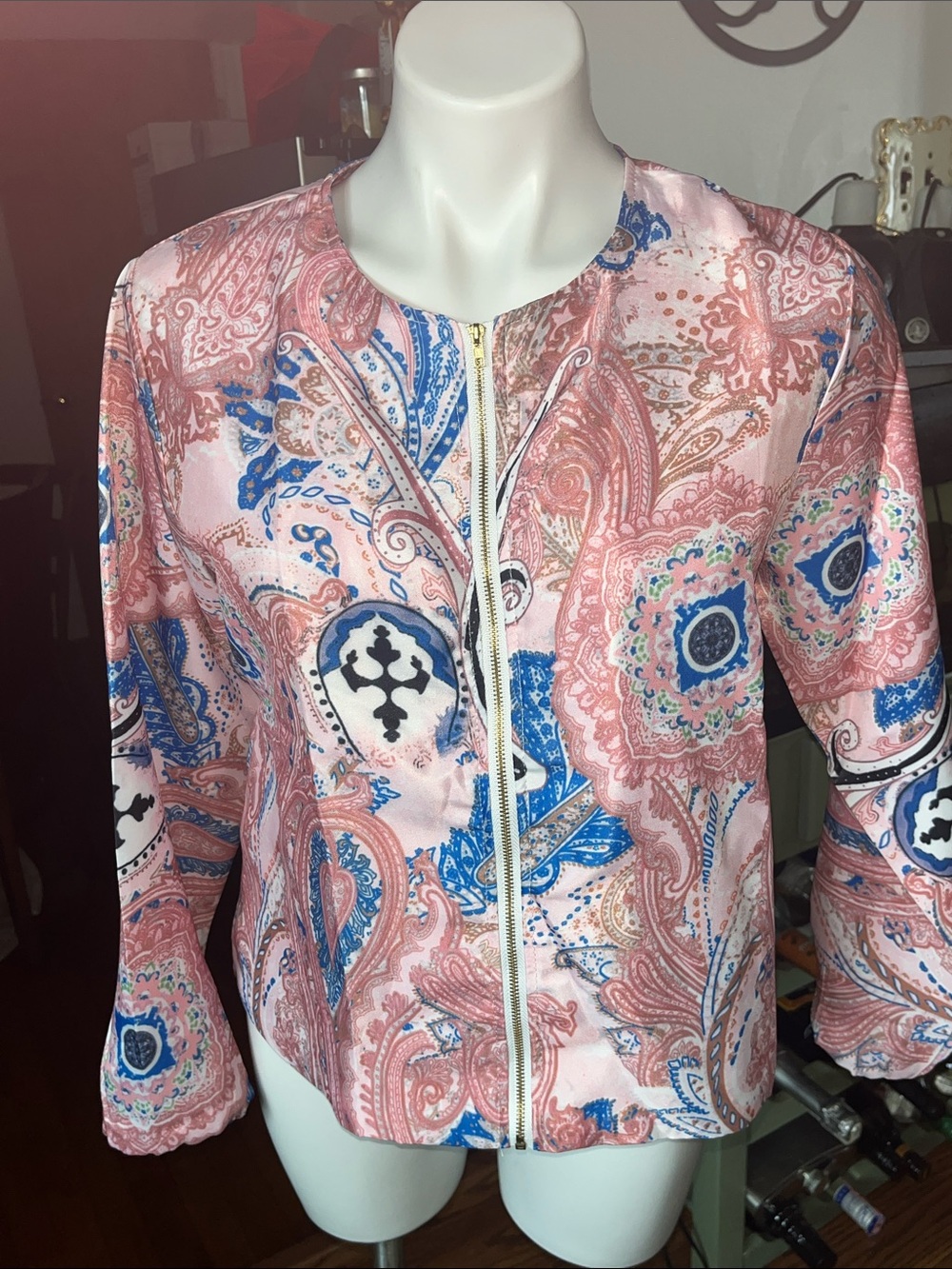 Womens Pink Paisley  Fully Lined Zip-Front Jacket